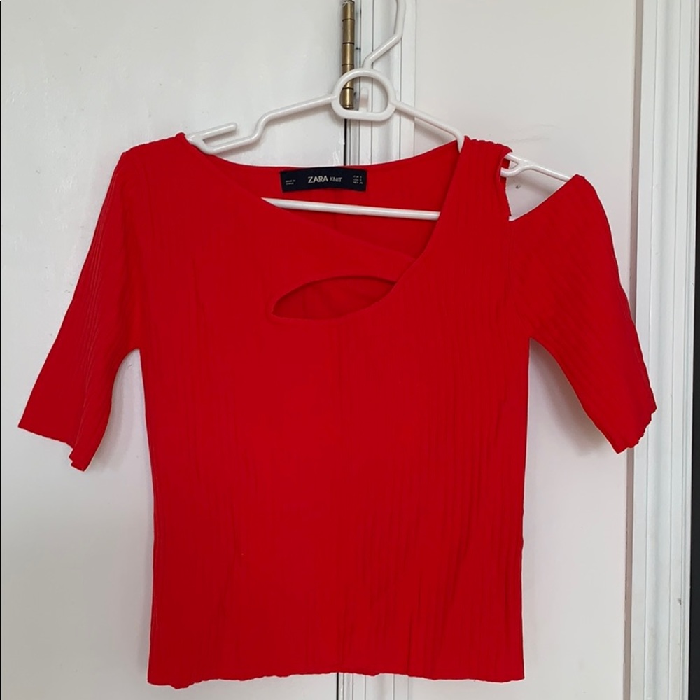 Zara Red Knit Cutout Top Size Small